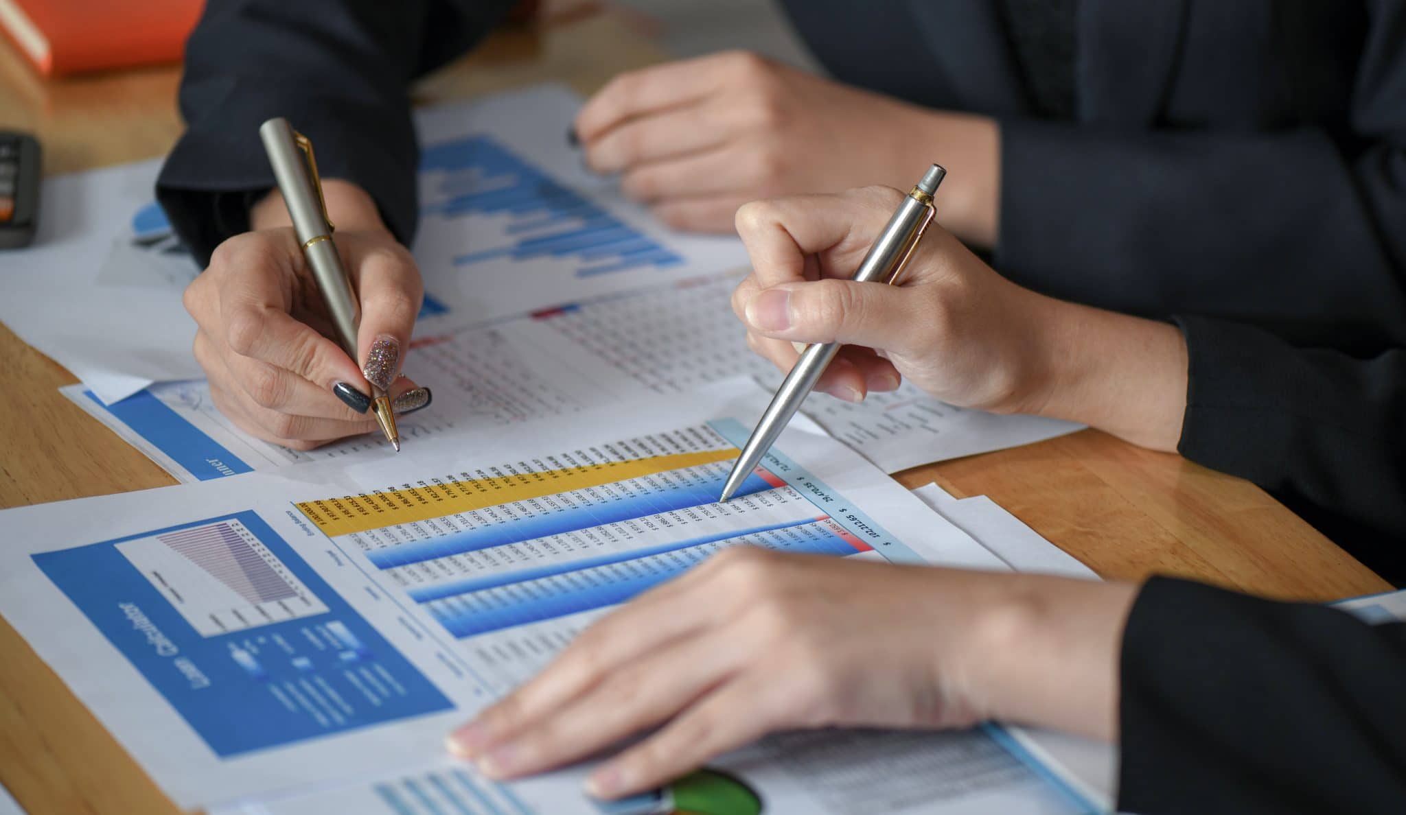 Close-up shot of Accountants are reviewing company information.